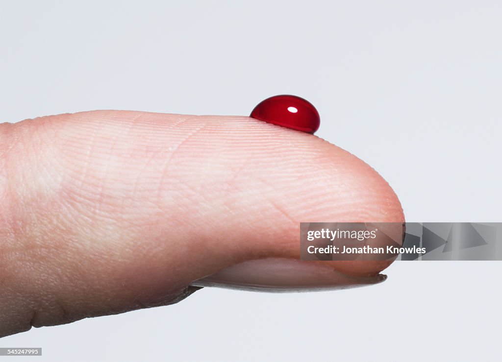 Finger with a bead of blood