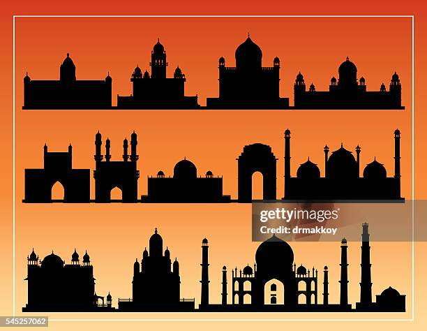 india symbols - qutab minar stock illustrations