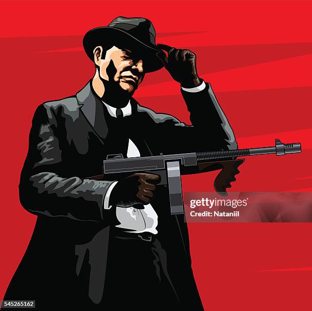 gangster  - maschinengewehr stock-grafiken, -clipart, -cartoons und -symbole