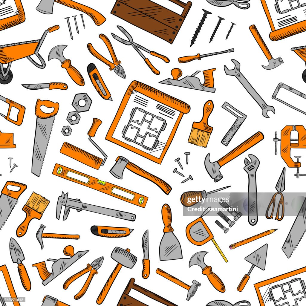 Seamless Pattern Of Construction Tools Background High-Res Vector ...