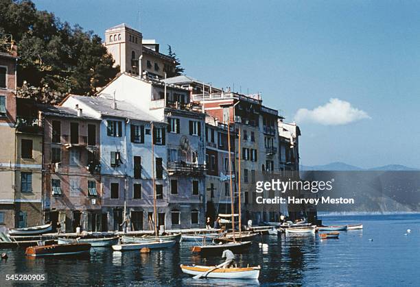 Fishing boats in Portofino harbour, Italy, circa 1960.