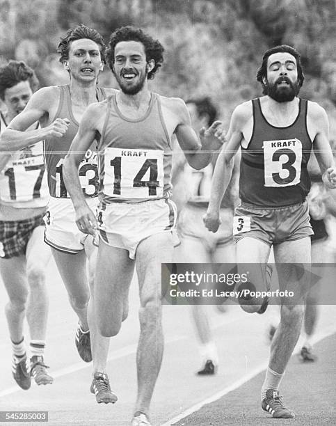 Athlete Steve Ovett smiles as he wins the 1500m final ahead of David Moorcroft and Frank Clement , at the British Olympic trials in Crystal Palace,...