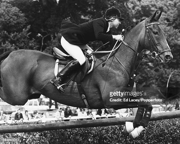 Show jumper Anne Moore riding 'Psalm' during the Wills International Grand Prix, Hickstead, July 22nd 1973.