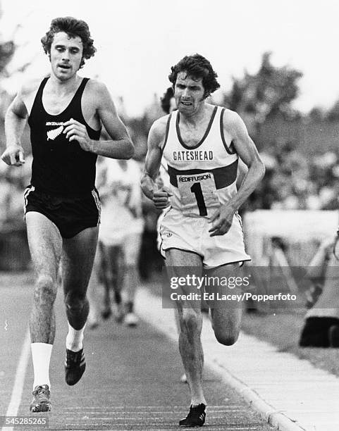 British runner Brendan Foster and his New Zealand counterpart Rod Dixon lead the field during the 5000m race, at the Rediffusion Gateshead Games,...