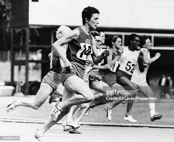 British runner Dorothy Hyman sprints to the finish line to win the 200m final, at the Women's Amateur Athletic Association Championships, Crystal...