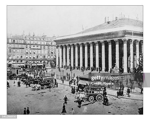 stockillustraties, clipart, cartoons en iconen met antique photograph of paris bourse (palais brongniart, paris, france)-19th century - paris stock exchange