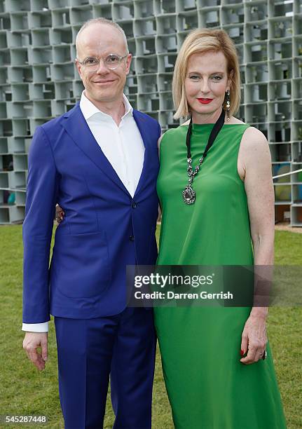 Hans Ulrich Obrist and Julia Peyton Jones attend the Serpentine Summer Party co-hosted by Tommy Hilfiger at the Serpentine Gallery on July 6, 2016 in...