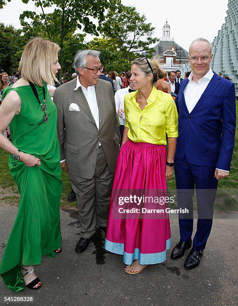 Julia Peyton Jones, Sir David Tang, Lucy Tang and Hans Ulrich Obrist attend the Serpentine Summer Party co-hosted by Tommy Hilfiger at the Serpentine...