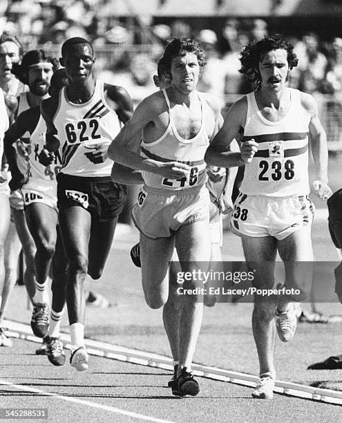 British long distance runners Dave Black leads Brendan Foster during the 5000m event at the Commonwealth Games in Christchurch, New Zealand, January...