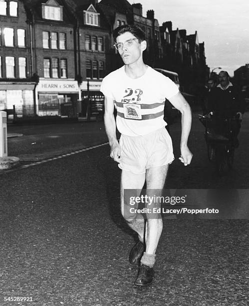 British athlete Don Thompson competes in the London to Brighton walking race, his first race after achieving the gold medal for the 50,000m walk at...