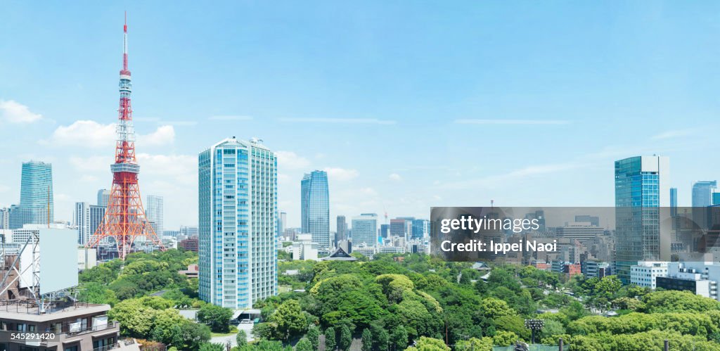 Tokyo cityscape with Tokyo Tower with clear blue sky