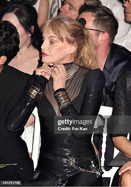 Arielle Dombasle attends the Jean-Paul Gaultier Haute Couture Fall/Winter 2016-2017 show as part of Paris Fashion Week on July 6, 2016 in Paris,...