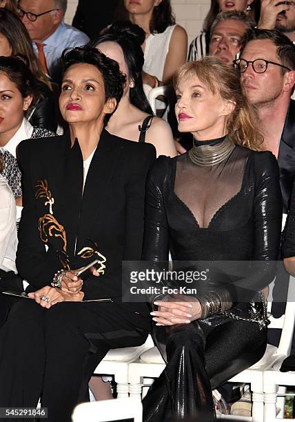 Farida Khelfa and Arielle Dombasle attend the Jean-Paul Gaultier Haute Couture Fall/Winter 2016-2017 show as part of Paris Fashion Week on July 6,...