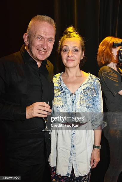 Jean Paul Gaultier and Catherine Ringer from Les Rita Mitsoukos band attend the Jean-Paul Gaultier Haute Couture Fall/Winter 2016-2017 show as part...