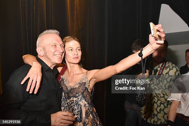 Jean Paul Gaultier and a guest pose for a selfie during the Jean-Paul Gaultier Haute Couture Fall/Winter 2016-2017 show as part of Paris Fashion Week...