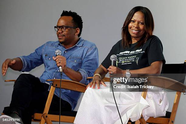 Moderator Ricardo McRae and filmmaker Alison Anderson attend the CaribbeanTales International Film Festival media launch at Royal Cinema on July 6,...