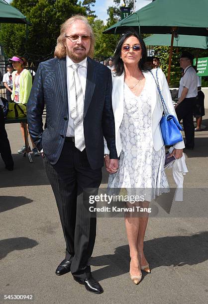 Barry Gibb and wife Linda attend day ten of the Wimbledon Tennis Championships at Wimbledon on June 27, 2016 in London, England.