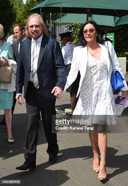 Barry Gibb and wife Linda attend day ten of the Wimbledon Tennis Championships at Wimbledon on June 27, 2016 in London, England.