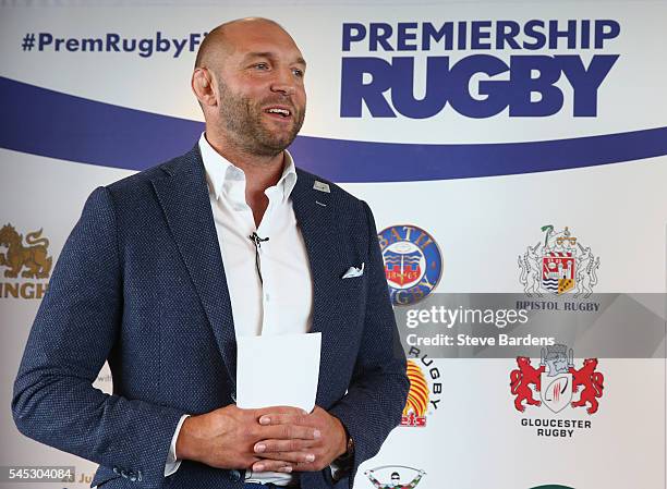 Ben Kay presents during the 2016-17 Aviva Premiership Rugby Season fixtures announcement at BT Tower on July 7, 2016 in London, England.