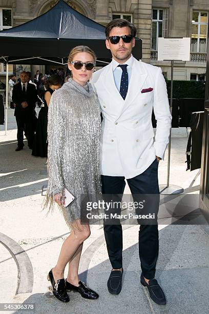 Olivia Palermo and Johannes Huebl attend the Valentino Haute Couture Fall/Winter 2016-2017 show as part of Paris Fashion Week on July 6, 2016 in...