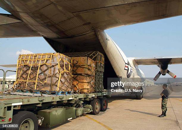 In this handout image provided by the U.S. Navy, U.S. Air Force Airman 1st Class Juan Peralta, assigned to the 73rd APS at Naval Air Station Joint...