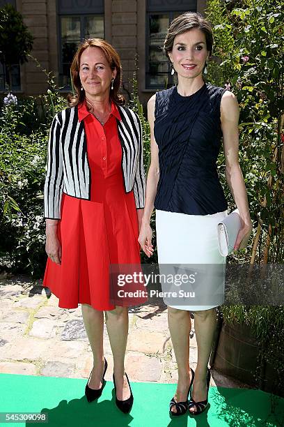 Queen Letizia of Spain Attends A Lunch At Ministere Of Ecology with French Minister for Ecology, Sustainable Development and Energy Segolene Royal on...