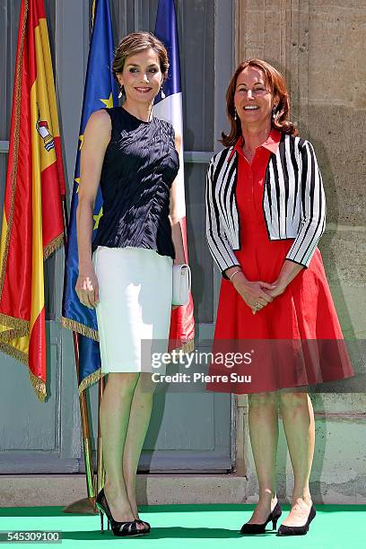 Queen Letizia of Spain Attends A Lunch At Ministere Of Ecology with French Minister for Ecology, Sustainable Development and Energy Segolene Royal on...