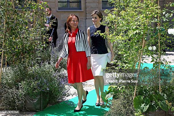 Queen Letizia of Spain Attends A Lunch At Ministere Of Ecology with French Minister for Ecology, Sustainable Development and Energy Segolene Royal on...