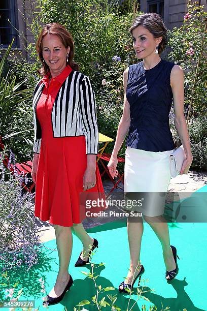 Queen Letizia of Spain Attends A Lunch At Ministere Of Ecology with French Minister for Ecology, Sustainable Development and Energy Segolene Royal on...