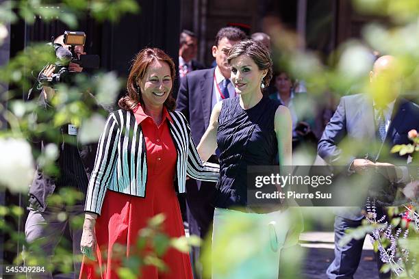 Queen Letizia of Spain Attends A Lunch At Ministere Of Ecology with French Minister for Ecology, Sustainable Development and Energy Segolene Royal on...