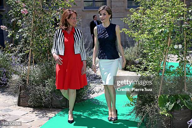 Queen Letizia of Spain Attends A Lunch At Ministere Of Ecology with French Minister for Ecology, Sustainable Development and Energy Segolene Royal on...