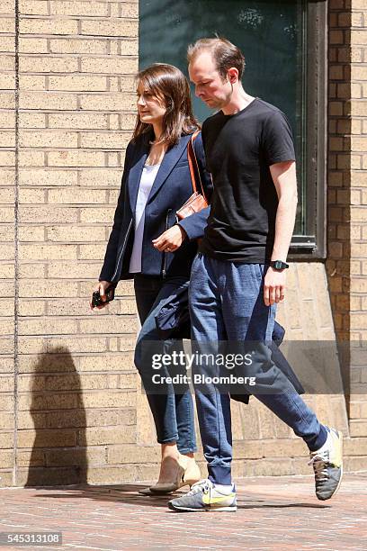 Jonathan Matthew, a former trader at Barclays Plc, right, arrives for sentencing at Southwark Crown Court in London, U.K., on Thursday, July 7, 2016....