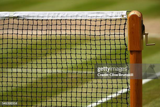 Close up of the net on centre court during the Ladies Singles Semi Final match between Angelique Kerber and Venus Williams of The United States on...