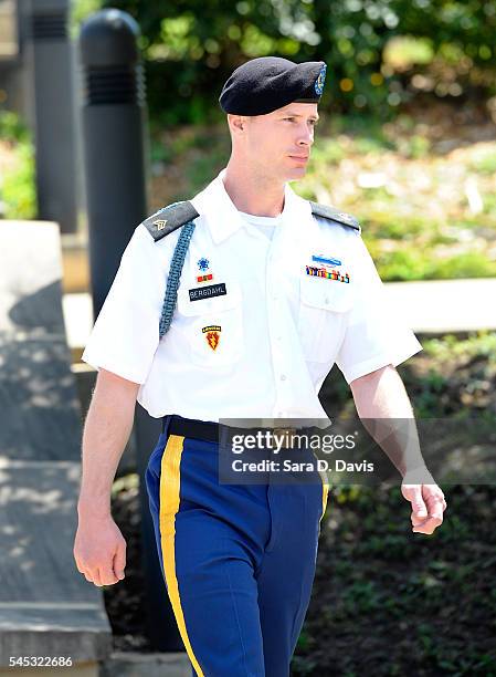 Army Sgt. Robert Bowdrie 'Bowe' Bergdahl , 30 of Hailey, Idaho, leaves the Ft. Bragg military courthouse during a recess in a pretrial military...