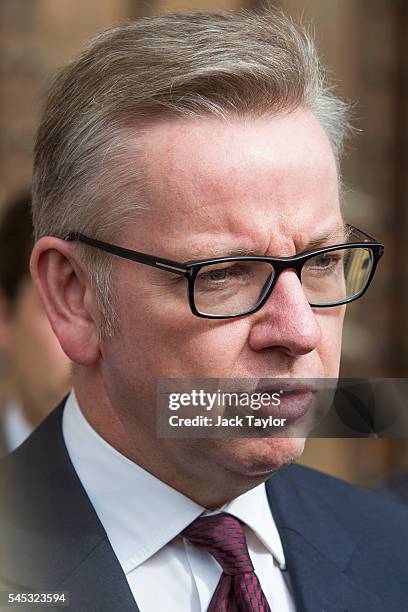 British Justice Secretary Michael Gove speaks to the media outside the Houses of Parliament on July 7, 2016 in London, England. Theresa May has the...