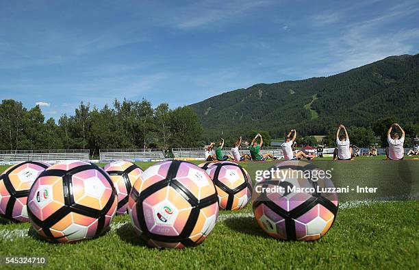 Internazionale Milano players train during day Two of the FC Internazionale training camp on July 7, 2016 in Bruneck, Italy.