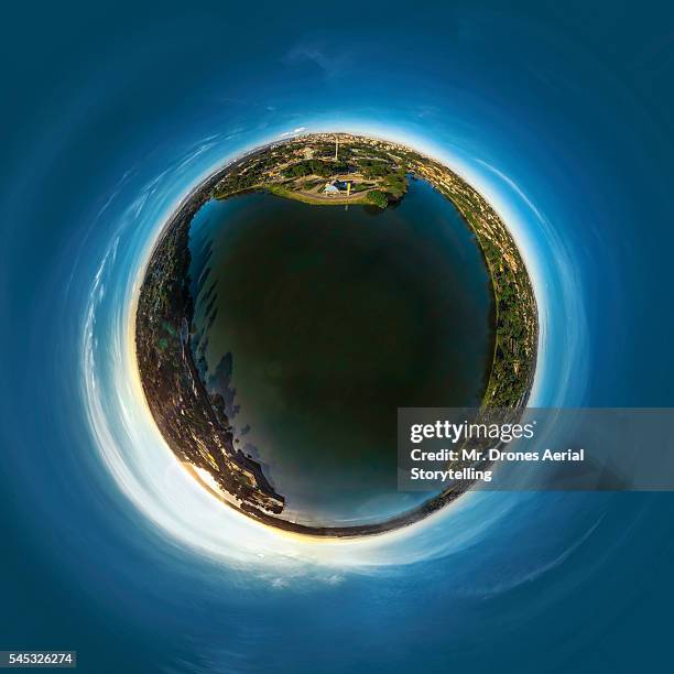 lagoa da pampulha tiny planet - 360 globe stockfoto's en -beelden