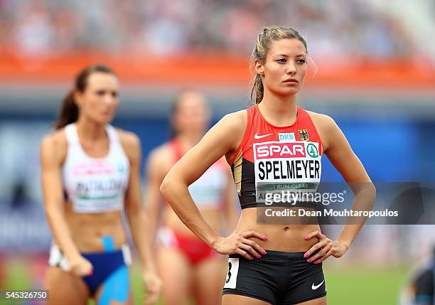 Ruth Sophia Spelmeyer of Germany looks on during her 400m semi final on day two of The 23rd European Athletics Championships at Olympic Stadium on...