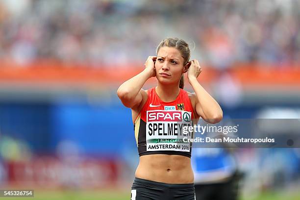 Ruth Sophia Spelmeyer of Germany looks on during her 400m semi final on day two of The 23rd European Athletics Championships at Olympic Stadium on...