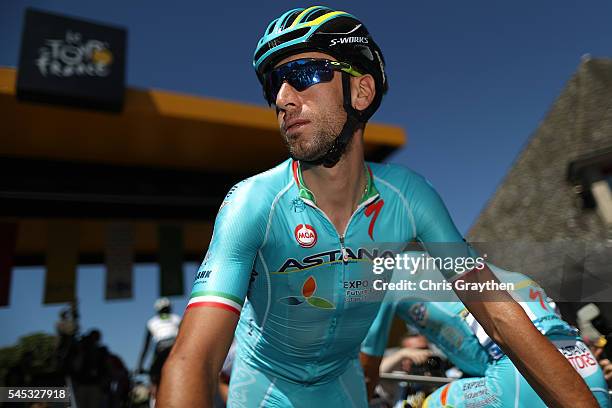 Vincenzo Nibali of Italy riding for Astana Pro Team rides to the start prior to stage six of the 2016 Le Tour de France a 190.5km stage from...