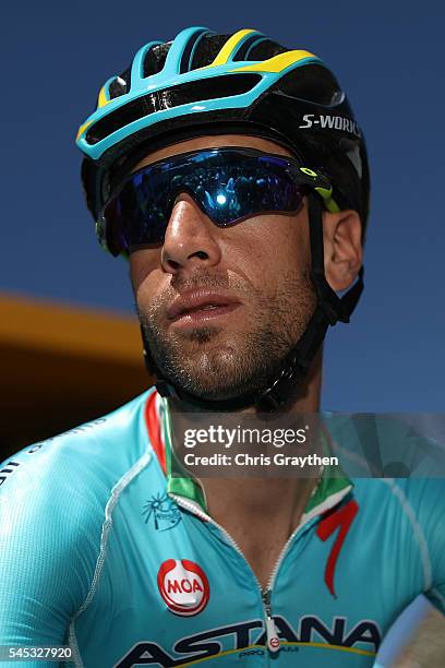 Vincenzo Nibali of Italy riding for Astana Pro Team rides to the start prior to stage six of the 2016 Le Tour de France a 190.5km stage from...