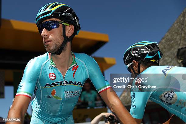 Vincenzo Nibali of Italy riding for Astana Pro Team rides to the start prior to stage six of the 2016 Le Tour de France a 190.5km stage from...