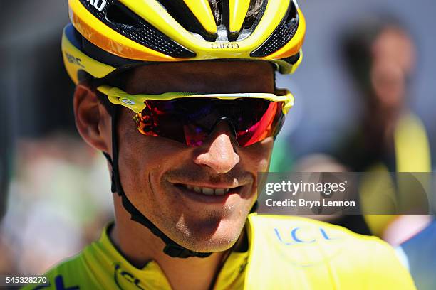 New race leader Greg van Avermaet of Belgium and the BMC Racing Team arrives at the start of stage six of the 2016 Tour de France, a 190km road stage...