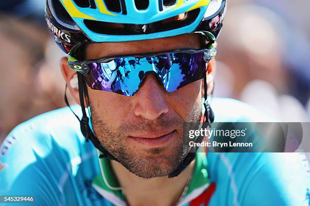Vincenzo Nibali of Italy and the Astana Pro Team arrives at the start of stage six of the 2016 Tour de France, a 190km road stage from...