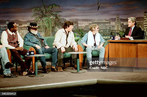 Episode 405 -- Pictured: Comedian Mario Joyner and musicians Garth Hudson, Levon Helm and Rick Danko of musical guest The Band during an interview...