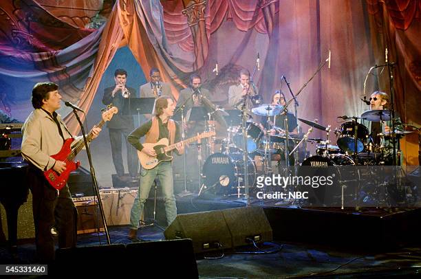 Episode 405 -- Pictured: Lead singer Rick Danko, guitarist Jim Weider, drummer Randy Ciarlante and drummer Levon Helm of musical guest The Band...