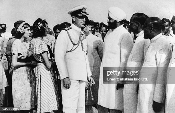 1st Earl Mountbatten of Burma, 1900-1979 British Admiral Viceroy of India untill Mountbatten saying good-bye to Indians after India had become...