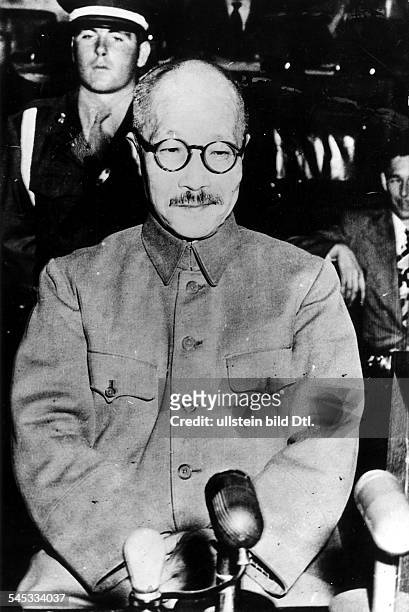Tojo, Hideki - General, Japan, in the the witness box, accused for war crimes at the International Military Tribunal for the Far East