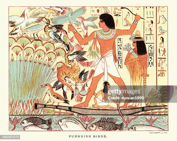 ancient egyptians hunting birds - ancient egyptian culture 幅插畫檔、美工圖案、卡通及圖標