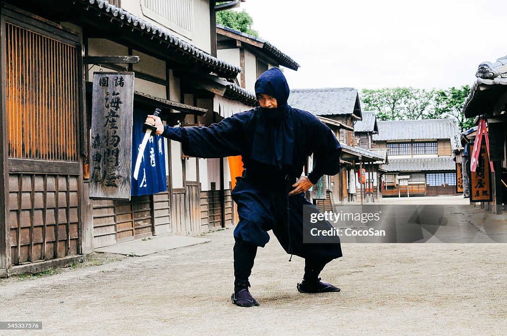 Image of ninja in traditional Japanese village